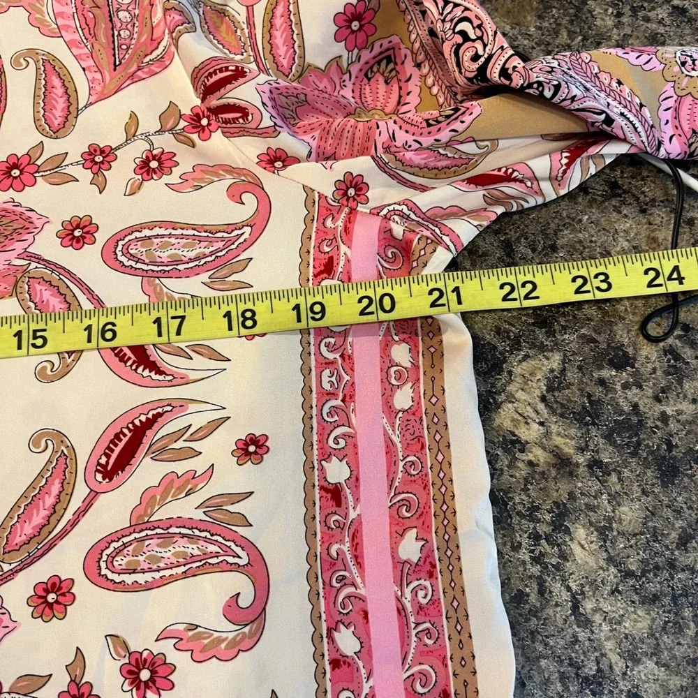 Rachel Zoe Paisley Button Down Blouse Pink Boho Lightweight Medium - Picture 8 of 9